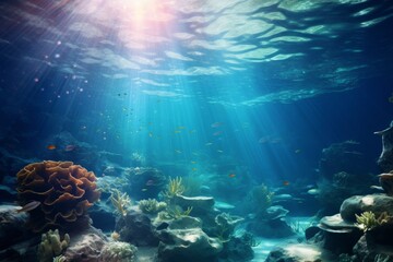 Fototapeta na wymiar Serene Underwater World with Sun Rays
