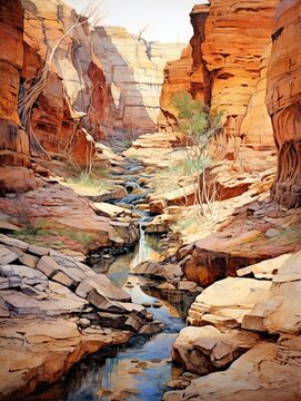 Grand Canyon Flowing Canyon Streams: A Serene Brook Art Displayed in Captivating Landscapes