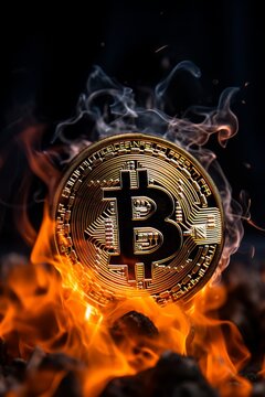 Fiery Bitcoin Surge: Cryptocurrency in Flaming Growth Visual