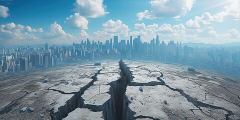 Dramatic of a large crack city in the world formed by the earth