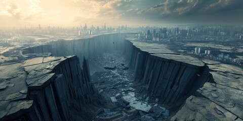 Dramatic of a large crack city in the world formed by the earth