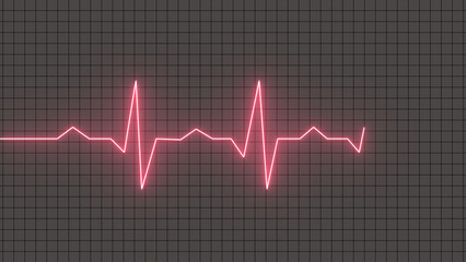 Ecg neon  heartbeat pulse rate line. Health and Medical concept. EKG Pulse Wave, cardiogram and rhythm