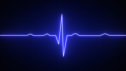 Glowing blue neon heartbeat pulse rate line. Health and Medical concept. EKG Pulse Wave, cardiogram and rhythm