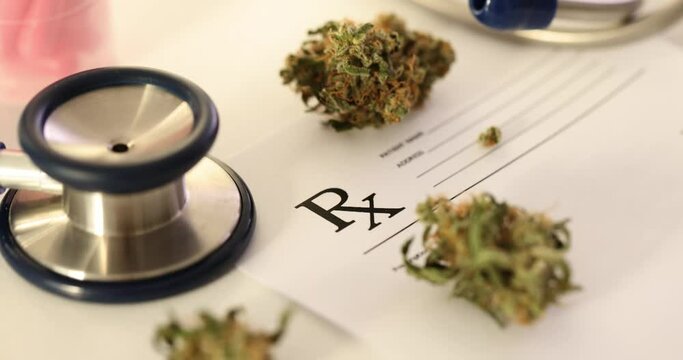 Medical marijuana on prescription form with stethoscope