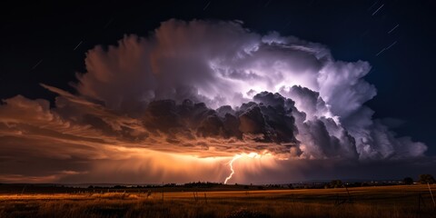 Fototapeta premium Lightning streak from a thunderstorm cloud at night