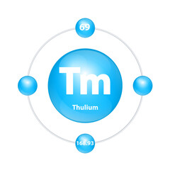 Thulium (Er) Icon structure chemical element round shape circle light blue with surround ring Period number shows of energy levels of electron. Study science for education. 3D Illustration vector