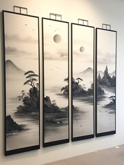 Sumi-e Seascapes: Tranquil Ocean Wall Decor Inspired by Japanese Sumi-e Paintings