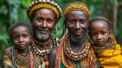 family group photo of Ethiopian native tribal family, generative ai.
