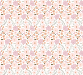 Pastel tiny flower pattern. Small hand drawn flowers for spring design, vector repeat background, gentle botanical print