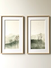 Clean Art Design: Minimalist Nature Sketches Framed Landscape Print