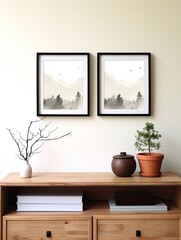 Fototapeta premium Minimalist Nature Sketches: Framed Landscape Print - Clean Art Design