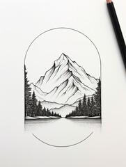Minimalist Nature Sketches: Serene Mountain Landscapes with Simplistic Peak Outlines