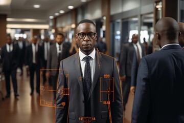 Businessman in a suit and glasses in a modern office. Business concept