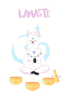 Yoga Llamas Meditating Fun & Cute Custom Name Yoga Mat