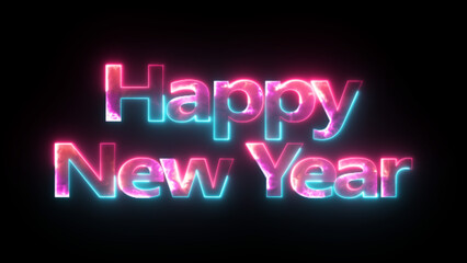 ''Happy New Year'' neon light calligraphic banner. Neon color text ''Happy New Year'' signboard