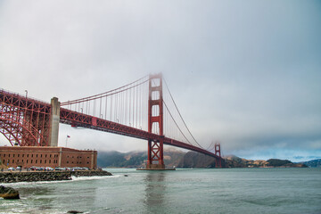 The Golden Gate Bridge on a foggy day, San Francisco