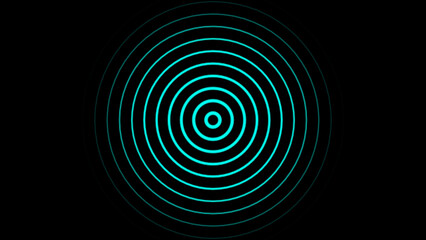 Abstract blue color circle line pattern isolated on black wave animated background. Radio wave background