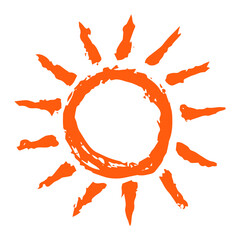 Hand drawn Sun symbol painted with ink brush, png clipart isolated on transparent background