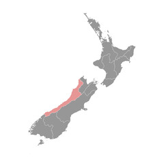 West Coast Region map, administrative division of New Zealand. Vector illustration.