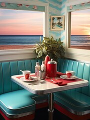 Obraz premium Retro Diner Scenes Ocean Wall Decor - Nostalgic Diner Vibes by the Sea