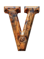 Single wooden V letter isolated on the white background.