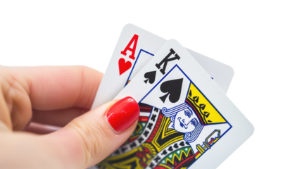 ace of hearts and king of spades poker hand being revealed, transparent background