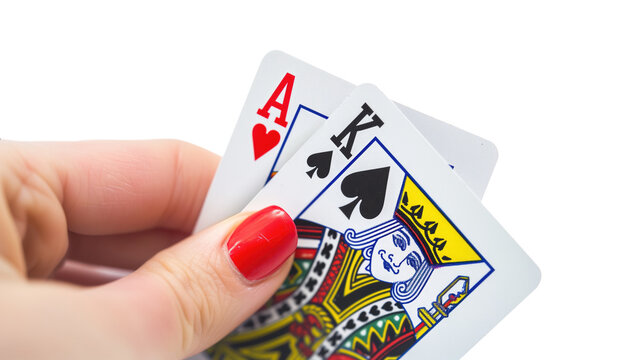ace of hearts and king of spades poker hand being revealed, transparent background