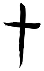 Handdrawn christian cross symbol, hand painted with ink brush. Png clipart isolated on transparent background