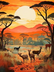 Vibrant African Safari Animals: Serengeti Backdrop in Modern Landscape