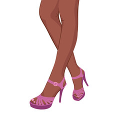female legs in heels, beautiful legs of african, american woman. Vector Illustration for backgrounds and packaging. Image can be used for cards, posters and stickers. Isolated on white background.