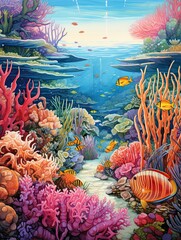 Vibrant Coral and Fish Scenes: Marine Gardens of Coral Art