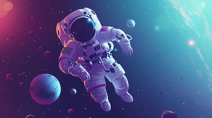 Fototapeta na wymiar Astronaut in a space suit flying in space