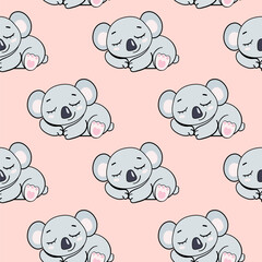 sleeping koala on a pink background for girls seamless endless pattern vector illustration