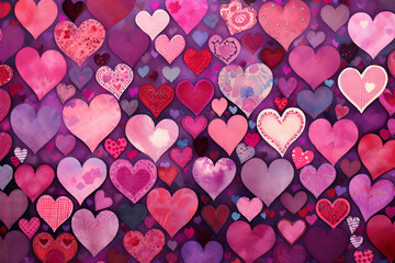 Collage of Amour: Pink Heart Patchwork. Valentine's day holiday backdrop texture