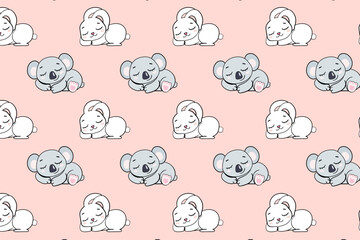 Fototapeta premium sleeping rabbit koala on pink background for girls seamless endless pattern vector illustration