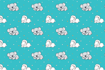 Obraz premium sleeping rabbit koala on turquoise background for boys with stars seamless endless pattern vector illustration