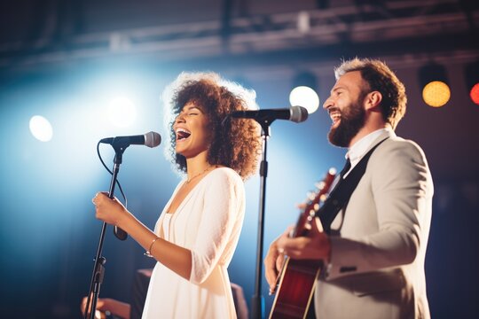 singing duo with guitars and microphones