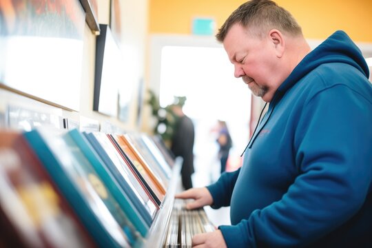customer browsing through new release vinyl sections