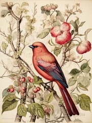 Victorian Botanical and Bird Combinations Forest Wall Art - Vintage Woodland Birds: A Delicate Celebration of Nature's Beauty!
