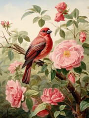 Victorian Botanical and Bird Combinations: Enchanting Garden Life with Delicate Floral Avian Motifs