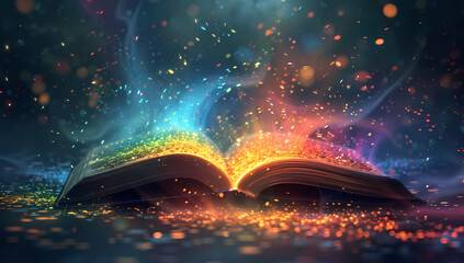 Enchanting Illumination: A mesmerizing open book bathed in magical light, blending the realms of education and fantasy in a captivating illustration