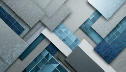 Futuristic Fusion: Modern Geometric 3D Mosaic in Gray and Blue"