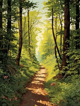 Vintage Bicycle Posters: Woodland Art Prints for Biking Forest Trail Enthusiasts
