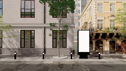3d rendering illustration of a building-side billboard on a city street 