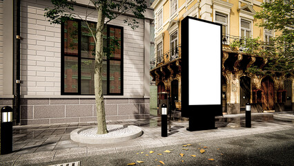 3d rendering illustration of a building-side billboard on a city street 