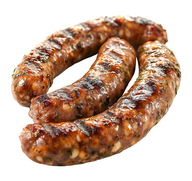 Boerewors, a type of sausage that is often grilled and served with pap (maize porridge), isolated on a transparent background