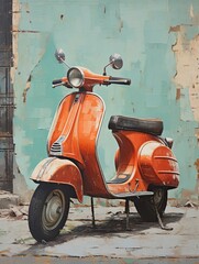 Vintage Vespa Illustrations: Classic Scooter Painting for Unique Wall Art