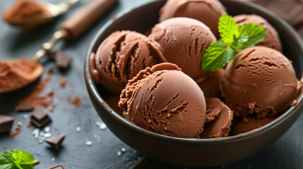 Balls of homemade chocolate ice cream