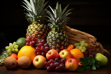 A background of many tropical fruits