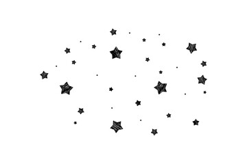 Modern template of luxurious black stars. Elegant design for greeting cards, business, presentation or congratulations. Meteoroids, comets, asteroids and stars. Powder on white background. Png.